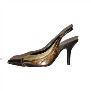 Donald J. Pliner Metallic Patent Leather Sling Back Kitten Heels Size 6M